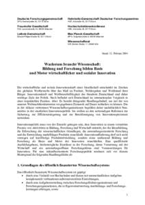 Deutsche Forschungsgemeinschaft  Helmholtz-Gemeinschaft Deutscher Forschungszentren DFG, Kennedyallee 40, 53175 Bonn