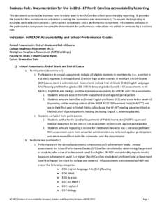 Business Rules Documentation for Use in 2016–17 North Carolina Accountability Reporting This document contains the business rules for data used in North Carolina school accountability reporting. It provides the basis f