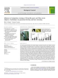 Influence of oviposition strategy of Nemorilla pyste and Nilea erecta (Diptera: Tachinidae) on parasitoid fertility and host mortality