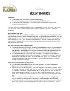 Teacher’s Guide to  VIOLENT UNIVERSE OBJECTIVES:  To document some of the violent processes in the universe  To examine how some of these process could potentially affect the Earth