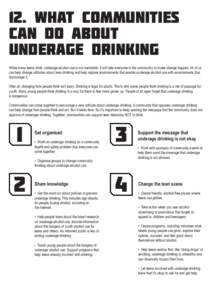 12. what communities can do about underage drinking While many teens drink, underage alcohol use is not inevitable. It will take everyone in the community to make change happen. All of us can help change attitudes about 