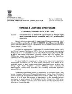 GOVERNMENT OF INDIA CIVIL AVIATION DEPARTMENT File No: L2  OFFICE OF DIRECTOR GENERAL OF CIVIL AVIATION