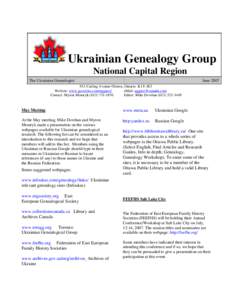 Ukrainian Genealogy Group National Capital Region The Ukrainian Genealogist  June 2007