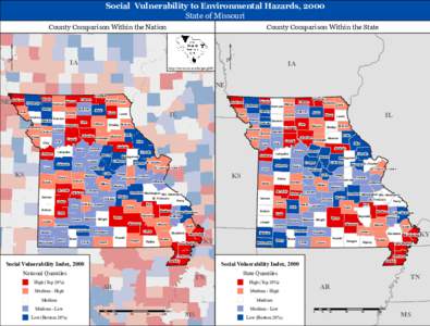 Social Vulnerability to Environmental Hazards, 2000 State of Missouri County Comparison Within the Nation  