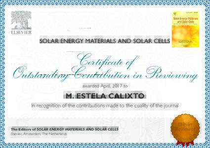 SOLAR ENERGY MATERIALS AND SOLAR CELLS  awarded�April,�2017�to M. ESTELA CALIXTO