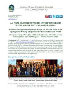 FOR IMMEDIATE RELEASE November 23, 2016 +   U.S.-ARAB CHAMBER SUPPORTS ENTREPRENEURSHIP