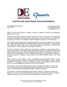 GLAZER’S APPOINTS KEITH PETRAUSKAS AS ITS NEW NORTH REGION PRESIDENT, AND DON PRATT AS ITS SOUTH REGION PRESIDENT