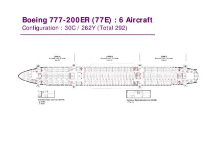 Boeing 777-200ER (77E) : 6 Aircraft Configuration : 30C / 262Y (Total 292) Boeing 777-200ER (77E) Total seat: 30