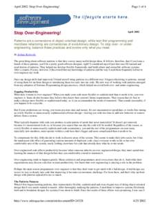 April 2002: Stop Over-Engineering!  Stop Over-Engineering! Page 1 of 4