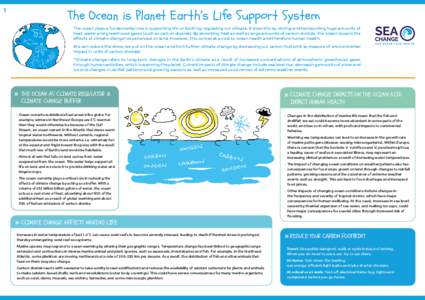 1  The Ocean is Planet Earth’s Life Support System The ocean plays a fundamental role in supporting life on Earth by regulating our climate. It does this by storing and transporting huge amounts of heat, water and gree