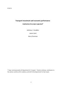 Transport investment and economic performance: Implications for project appraisal*  Anthony J. Venables