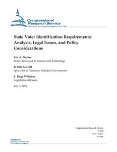 State Voter Identification Requirements: Analysis, Legal Issues, and Policy Considerations