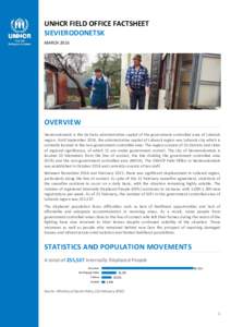 UNHCR FIELD OFFICE FACTSHEET SIEVIERODONETSK MARCH 2016 OVERVIEW Sievierodonetsk is the de facto administrative capital of the government controlled area of Luhansk