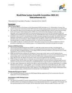 Telecon#21/Summary World Data System Scientific Committee (WDS-SC) Teleconference #21