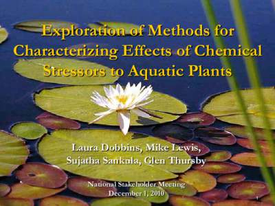 Exploration of Methods for Characterizing Effects of Chemical Stressors to Aquatic Plants Laura Dobbins, Mike Lewis, Sujatha Sankula, Glen Thursby