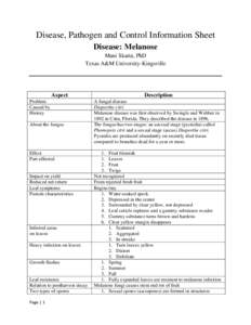 Disease, Pathogen and Control Information Sheet Disease: Melanose Mani Skaria, PhD Texas A&M University-Kingsville  Aspect