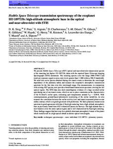Mon. Not. R. Astron. Soc. 416, 1443–doi:j19142.x Hubble Space Telescope transmission spectroscopy of the exoplanet HD 189733b: high-altitude atmospheric haze in the optical