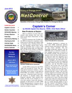 JuneCounty of Orange RACES NetControl Newsletter of the County of Orange Radio Amateur Civil Emergency Service