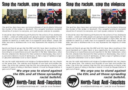 Stop the racism, stop the violence  Stop the racism, stop the violence Spot the difference.