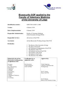 Biosecurity SOP applied to the Faculty of Veterinary Medicine of the University of Liège Identification number:  SOP-FVM-01-REV1-2009