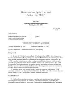Memorandum Opinion and Order in PRB-1 Before the