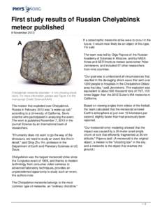 First study results of Russian Chelyabinsk meteor published