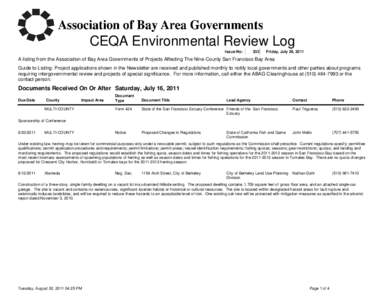 CEQA Environmental Review Log Issue No: 332  Friday, July 29, 2011