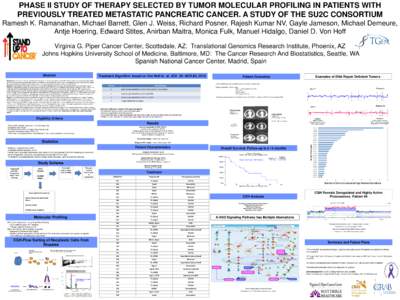 PHASE II STUDY OF THERAPY SELECTED BY TUMOR MOLECULAR PROFILING IN PATIENTS WITH PREVIOUSLY TREATED METASTATIC PANCREATIC CANCER. A STUDY OF THE SU2C CONSORTIUM Ramesh K. Ramanathan, Michael Barrett, Glen J. Weiss, Richa