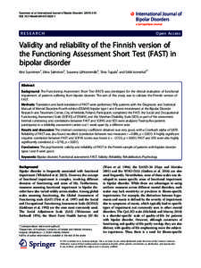 Validity and reliability of the Finnish version of the Functioning Assessment Short Test (FAST) in bipolar disorder