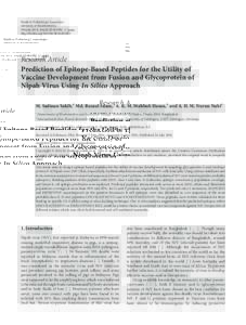 Prediction of Epitope-Based Peptides for the Utility of Vaccine Development from Fusion and Glycoprotein of Nipah Virus Using In Silico Approach