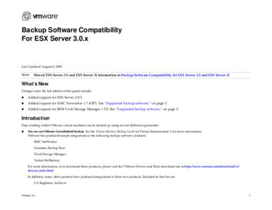 Backup Software Compatibility For ESX Server 3.0.x