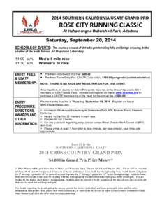 2014 SOUTHERN CALIFORNIA USATF GRAND PRIX  ROSE CITY RUNNING CLASSIC At Hahamongna Watershed Park, Altadena  Saturday, September 20, 2014