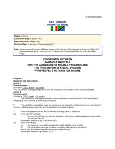 Print/Save version  Italy - Tanzania Income Tax Treaty  Status: In Force