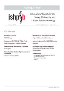 NEWSLETTER International Society for the History, Philosophy and Social Studies of Biology Spring 2017