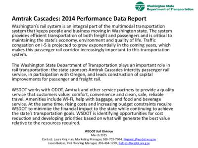 Amtrak Cascades: 2012 Performance Data Report