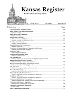 Kansas Register Kris W. Kobach, Secretary of State Vol. 33, No. 27  In this issue . . .