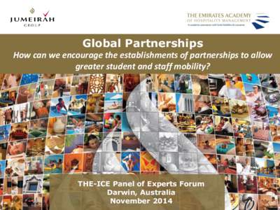 Global Partnerships How can we encourage the establishments of partnerships to allow greater student and staff mobility? THE-ICE Panel of Experts Forum Darwin, Australia