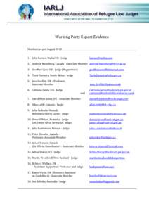   Working Party Expert Evidence    Members as per August 2010  1. John Barnes, Malta/UK ‐ Judge 