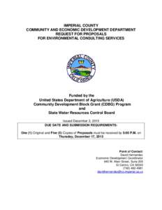 IMPERIAL COUNTY COMMUNITY AND ECONOMIC DEVELOPMENT DEPARTMENT REQUEST FOR PROPOSALS FOR ENVIRONMENTAL CONSULTING SERVICES  Funded by the