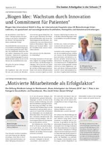 Die besten Arbeitgeber in der Schweiz | 9  September 2014 Unternehmensbeitrag