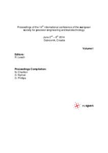 th  Proceedings of the 14 international conference of the european society for precision engineering and nanotechnology nd