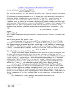 Southern Campaign American Revolution Pension Statements Pension application of Edward Newton R20410 fn19NC Transcribed by Will Graves [The following document is very faint, especially the last few lines. Please use caut