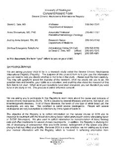University of Washington  Consent/Assent Form Severe Chronic Neutropenia International Registry
