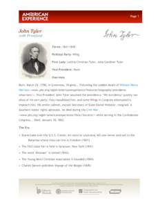 Page 1  John Tyler 10th President Terms: [removed]