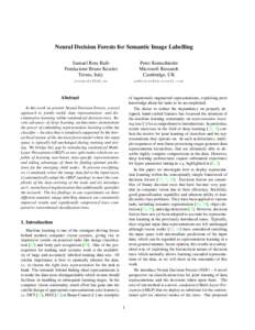 Neural Decision Forests for Semantic Image Labelling Samuel Rota Bul`o Fondazione Bruno Kessler Trento, Italy  Peter Kontschieder