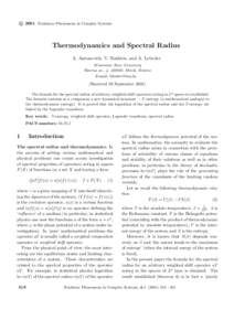 c 2001 Nonlinear Phenomena in Complex Systems ° Thermodynamics and Spectral Radius A. Antonevich, V. Bakhtin, and A. Lebedev Belarusian State University