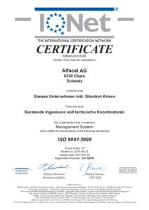 CERTIFICATE IQNet and SQS hereby certify that the organisation  Alfacel AG