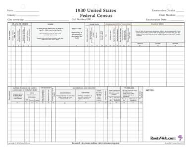 1930 United States Federal Census State: County: