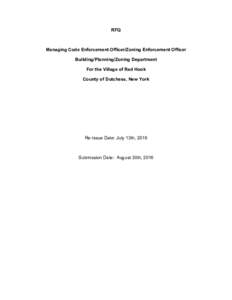 RFQ  Managing Code Enforcement Officer/Zoning Enforcement Officer Building/Planning/Zoning Department For the Village of Red Hook County of Dutchess, New York