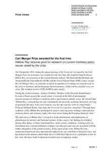 Carl Menger Prize awarded for the first time
				Carl Menger Prize awarded for the first time